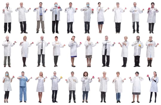 laboratory assistant holding a flask with liquid isolated on white background
