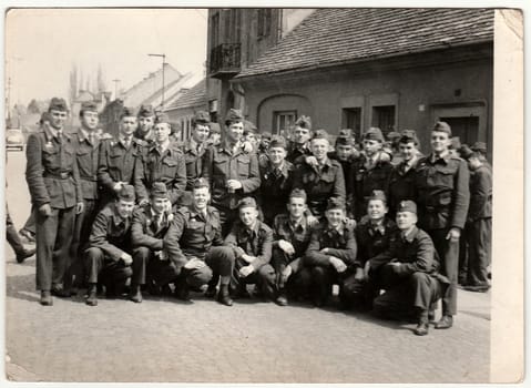 THE CZECHOSLOVAK SOCIALIST REPUBLIC - 1960s: Vintage photo shows group of soldiers on the street.