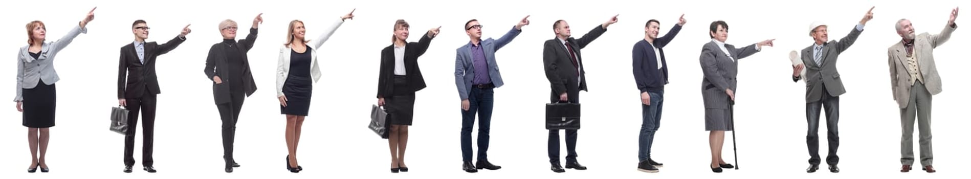 group of business people showing thumbs up isolated on white background