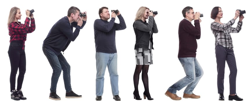 collage of group of photographers in profile isolated on white background