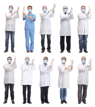 group of doctors in mask isolated on white background