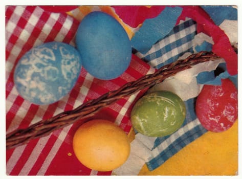 THE CZECHOSLOVAK SOCIALIST REPUBLIC - CIRCA 1967: Vintage greeting postcard to Easter.