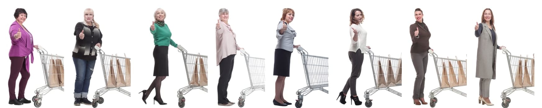 a group of people in profile with a basket showing thumbs up on a white background