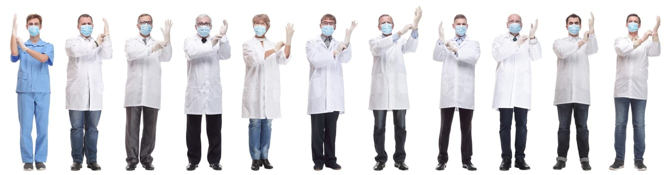 group of doctors in mask isolated on white background