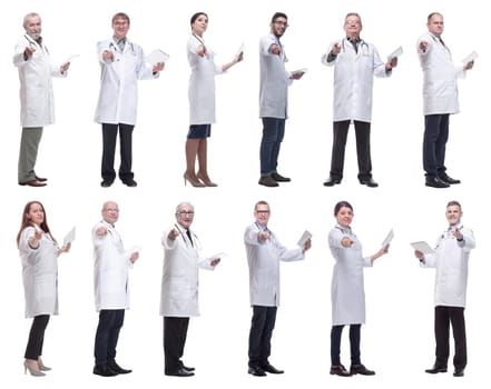 group of doctors with clipboard isolated on white background
