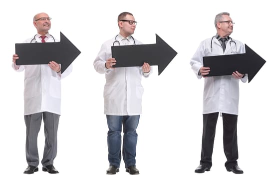 group of successful business people with black arrow isolated on white background