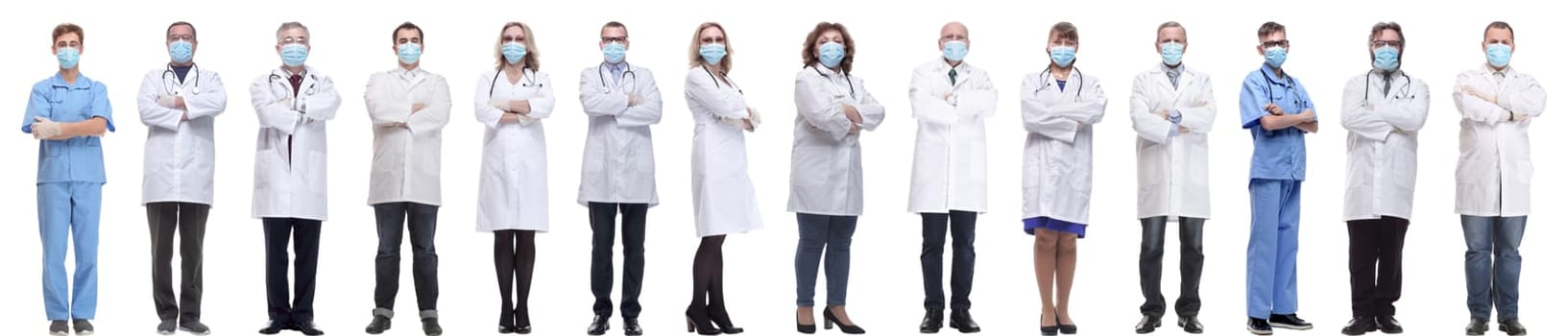 group of doctors in mask isolated on white background