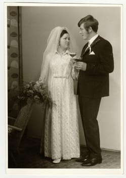 THE CZECHOSLOVAK SOCIALIST REPUBLIC - CIRCA 1970s: Vintage photo of newlyweds.