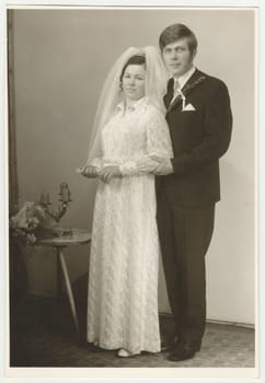 THE CZECHOSLOVAK SOCIALIST REPUBLIC - CIRCA 1970s: Vintage photo of newlyweds.