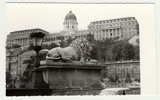 BUDAPEST, HUNGARY - 1966: Vintage photo shows Royal Palace of Budapest Buda Castle in Hungary.