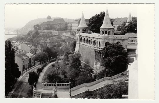 BUDAPEST, HUNGARY - 1966: Vintage photo shows Royal Palace of Budapest Buda Castle in Hungary.