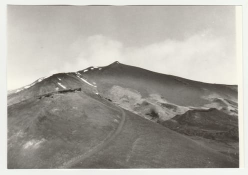 MOUNT ETNA, ITALY - 1969: Vintage photo shows mount Etna in Italy.