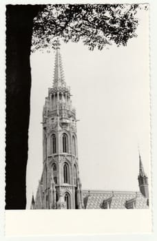 BUDAPEST ,HUNGARY - 1966: Vintage photo shows closeup of Royal Palace of Budapest Buda Castle in Hungary.