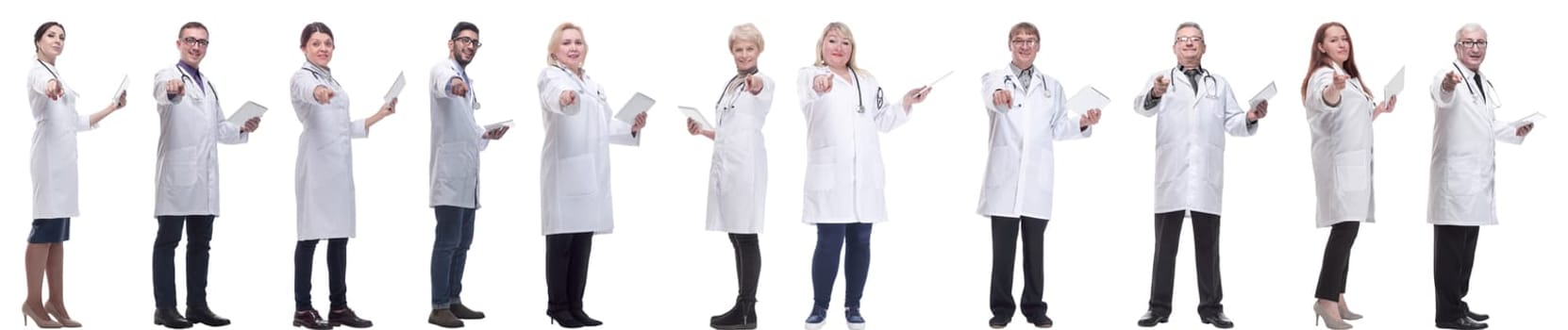 group of doctors with clipboard isolated on white background