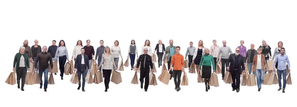 collage concept shoppers queuing isolated on white background