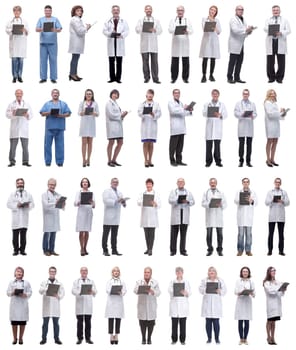 group of doctors in full length isolated on white background