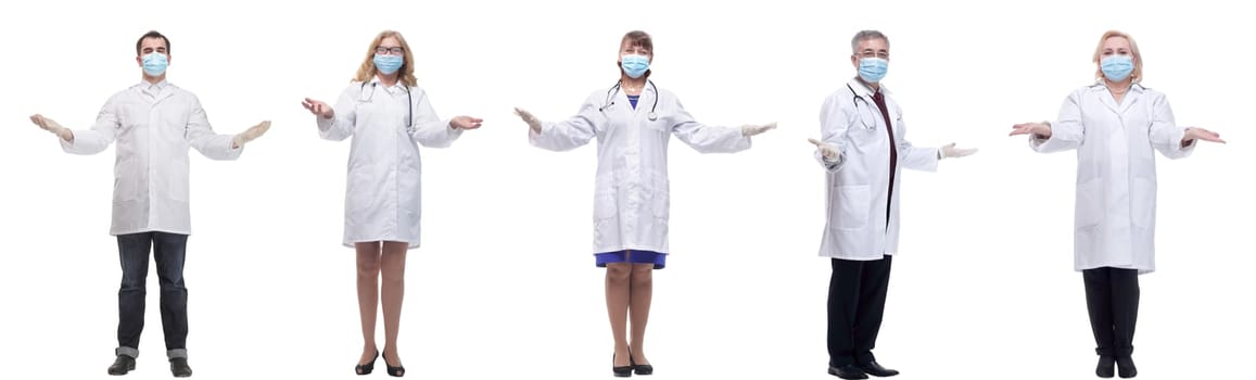 group of doctors in mask isolated on white background