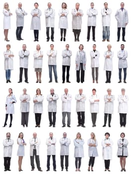 group of doctors in full length isolated on white background