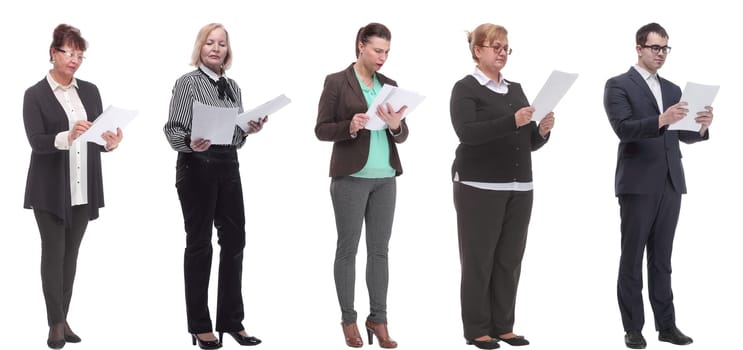 collage of people holding a4 sheet in hands isolated on white background