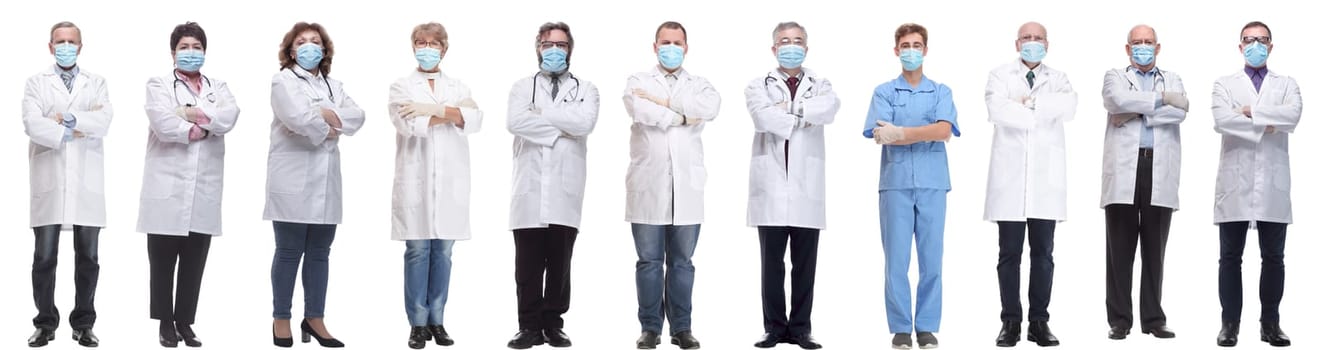 group of doctors in mask isolated on white background