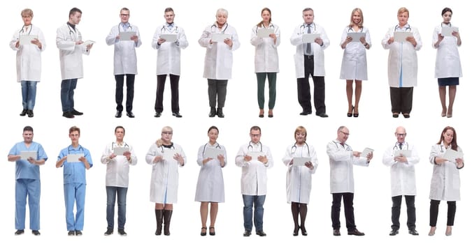 group of doctors with clipboard isolated on white background