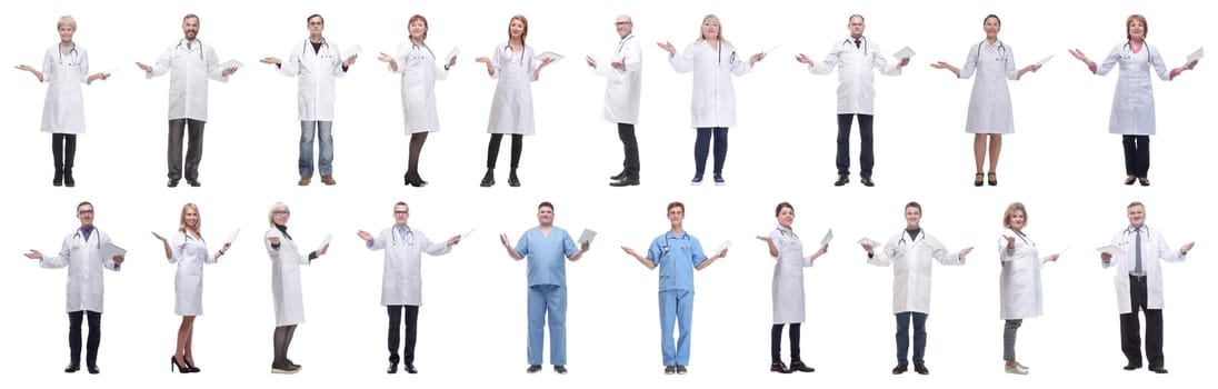 group of doctors with clipboard isolated on white background