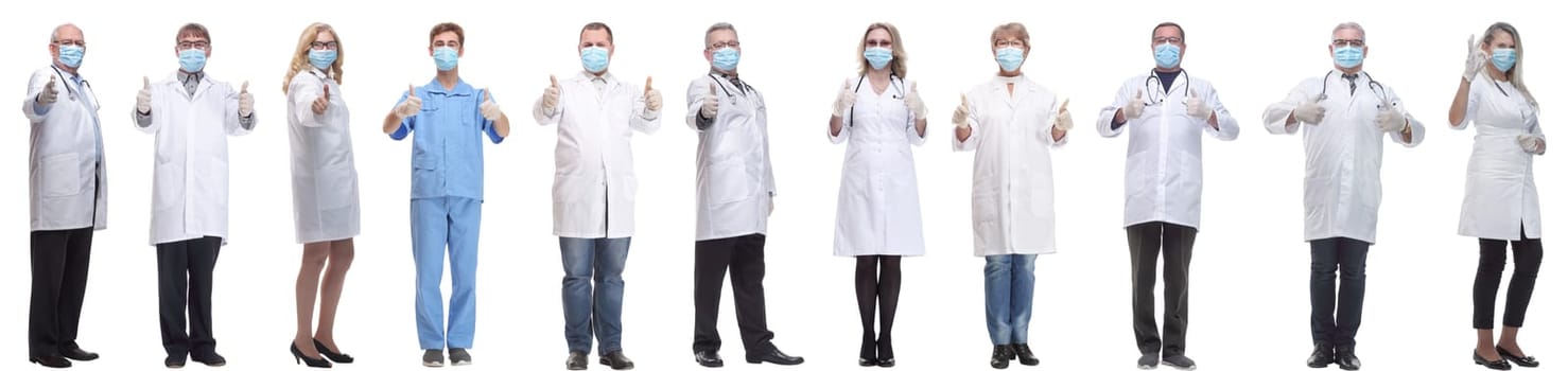 group of doctors in mask isolated on white background