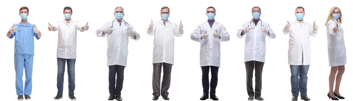 group of doctors in mask isolated on white background