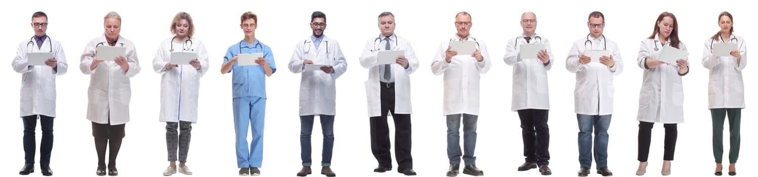 group of doctors with clipboard isolated on white background