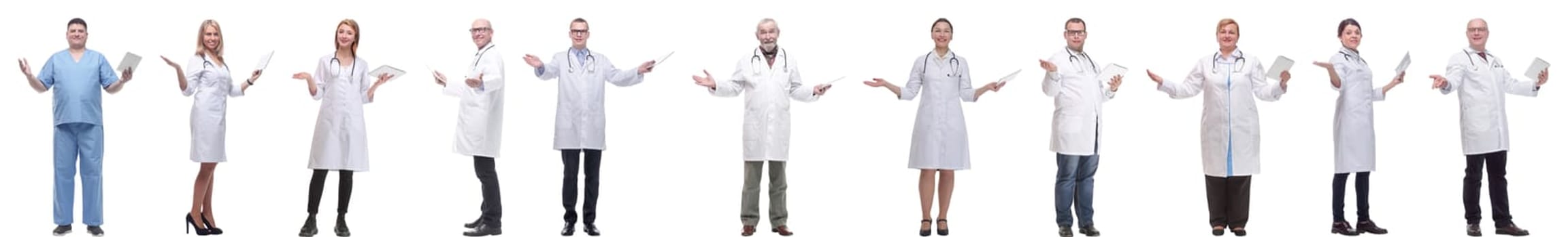 group of doctors with clipboard isolated on white background