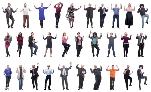 collage of people joyful energetic full length isolated on white background