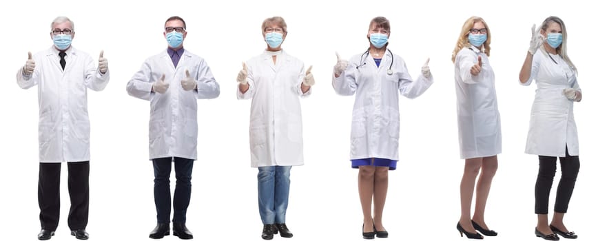 group of doctors in mask isolated on white background