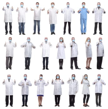 group of doctors in mask isolated on white background