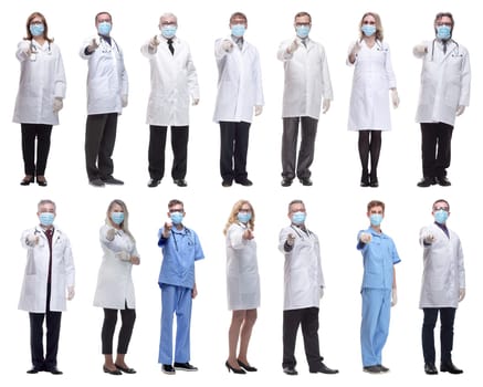 group of doctors in mask isolated on white background