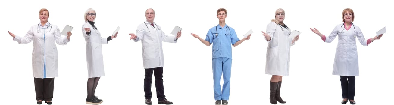 group of doctors with clipboard isolated on white background