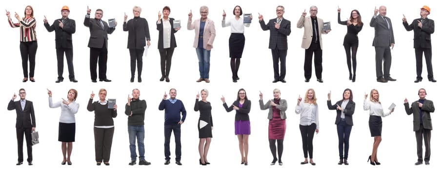 group of businessmen showing thumbs up isolated on white background