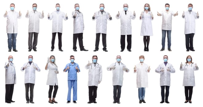 group of doctors in mask isolated on white background