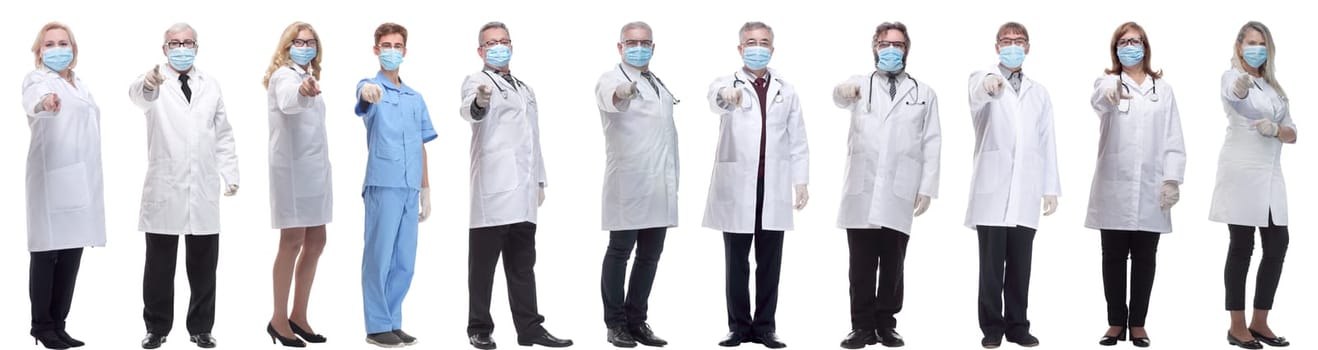 group of doctors in mask isolated on white background