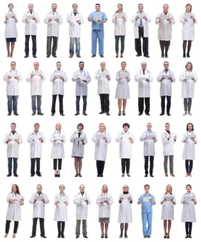 group of doctors with clipboard isolated on white background