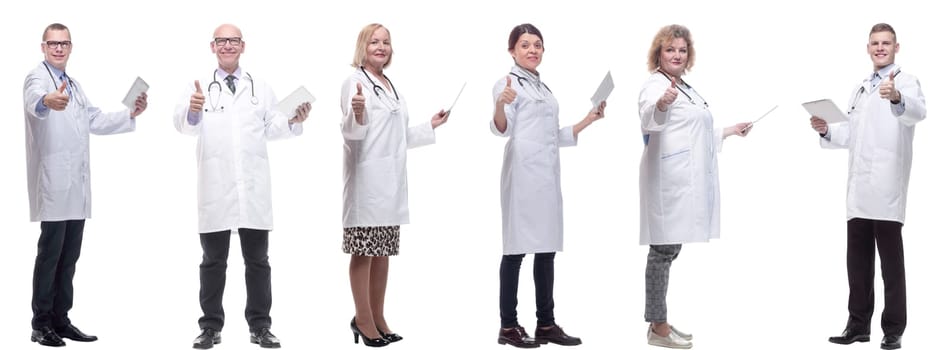 group of doctors with clipboard isolated on white background