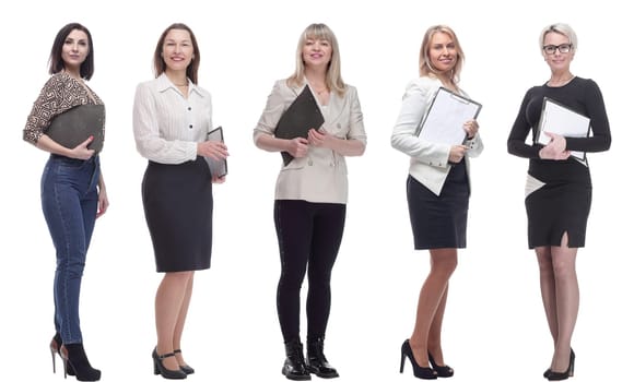 group of successful people with notepad in hands isolated on white background