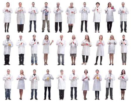 laboratory assistant holding a flask with liquid isolated on white background