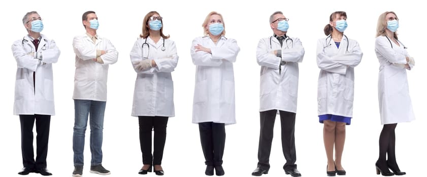 group of doctors in mask isolated on white background