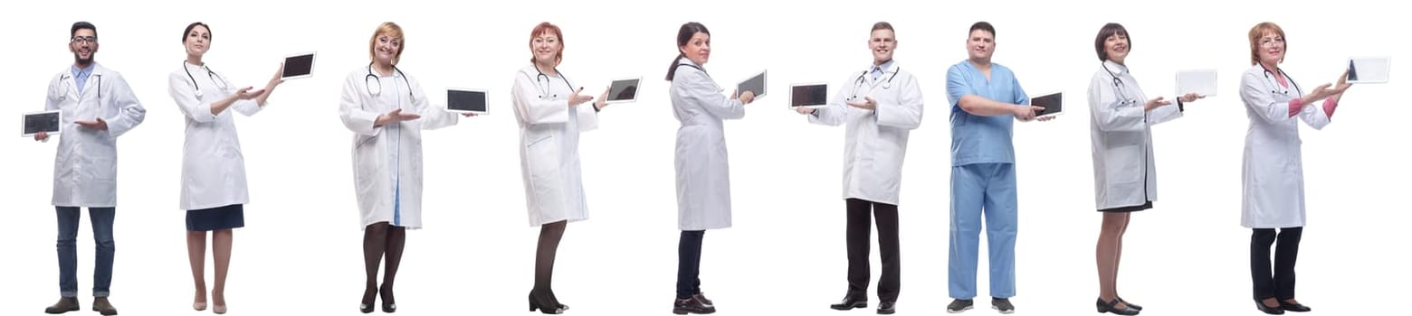 group of doctors with clipboard isolated on white background