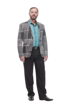 full-length. casual man in a checked jacket. isolated on a white background.