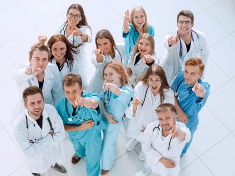 rear view. a large group of medics walking together . the concept of healthcare