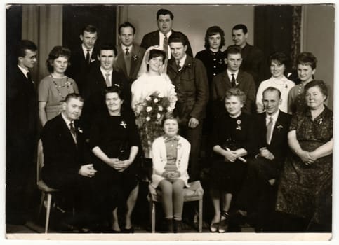 THE CZECHOSLOVAK SOCIALIST REPUBLIC - 1970s: Vintage photo shows newlyweds and wedding guests.