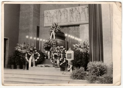 THE CZECHOSLOVAK SOCIALIST REPUBLIC - CIRCA 1970s: Vintage photo shows funeral service.