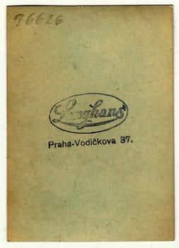 THE CZECHOSLOVAK REPUBLIC - CIRCA 1920s: Back of vintage photo shows company print stamp.