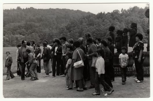 THE CZECHOSLOVAK SOCIALIST REPUBLIC - CIRCA 1980s: Vintage photo shows group of people on vacation.